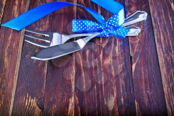 holiday place (table) setting, fork and knife on plate