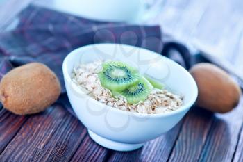 raw oat flakes in the white bowl