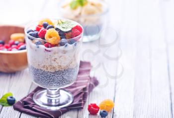 Chia pudding with fresh berries in the glass