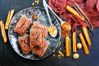 chocolate cakes with spice on a table