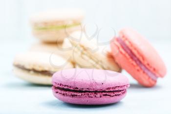 color macaroons on the table, sweet cookies