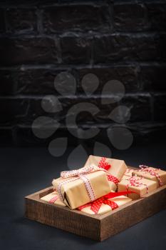 boxes for present on the wooden table