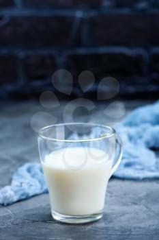 fresh milk in glass and on a table