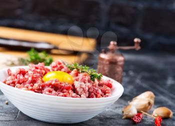 minced meat with salt and spice on a table