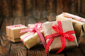 boxes for present with color ribbons, christmas gifts