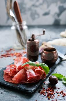 Smoked Parma ham on the black board