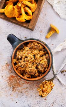 Mushroom caviar with onion and carrot in the bowl