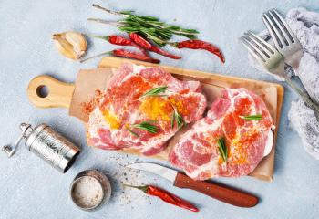 raw meat steak with salt and aroma spice
