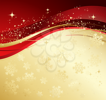 Gold and red winter abstract background. Christmas background with snowflakes. Vector.