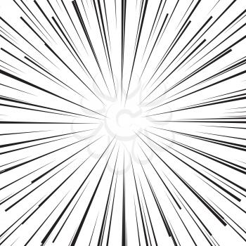 Abstract cartoon comic book flash explosion radial lines background. Vector illustration for superhero design. Bright black white light strip burst. Flash ray blast.