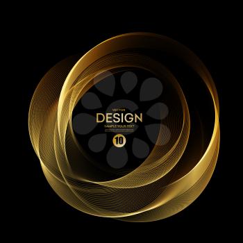 Abstract shiny color gold wave design element on dark background.
