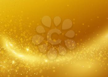 Holiday Abstract shiny color gold design element and glitter effect on golden background. For website, greeting, discount voucher, greeting and poster design