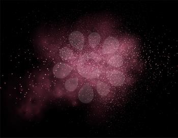 Holiday Abstract shiny rose gold glitters explosion design element and powder effect on dark background. For website, greeting, discount voucher, greeting and poster design