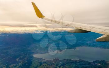 Flying above Germany and Lake Constance or Bodensee. Europe