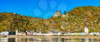 Katz Castle above Sankt Goarshausen town in the Upper Middle Rhine Valley, Germany