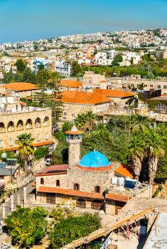 Aerial view of Byblos with Sultan Abdul Majid Mosque. Lebanon, the Middle East