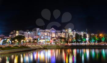 Da Lat, Vietnam - July 21, 2019: Night cityscape of Da Lat at Xuan Huong Lake