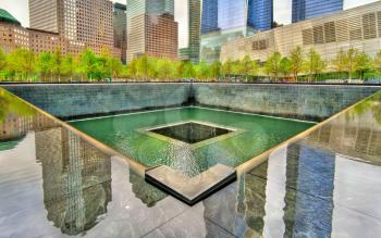 New York City, United States - May 5, 2017: National September 11 Memorial commemorating the terrorist attacks on the World Trade Center