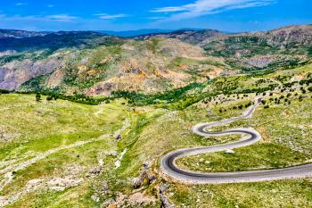 Aerial view of a road to Nemrut Dagi in the mountains of Turkey
