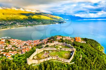 Aerial view of Samuel's Fortress at Ohrid in North Macedonia