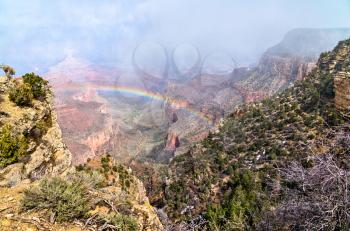 Rainbow above the Grand Canyon at the South Rim. Arizona, United States