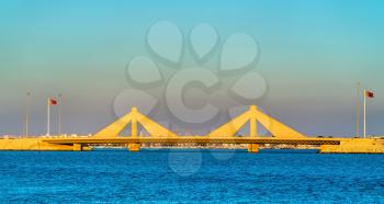 Shaikh Isa bin Salman Causeway Bridge connecting Manama and Muharraq in Bahrain. The Persian Gulf