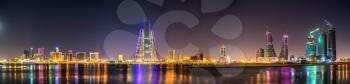 Skyline of Manama dominated by the World Trade Center Building. The capital of Bahrain