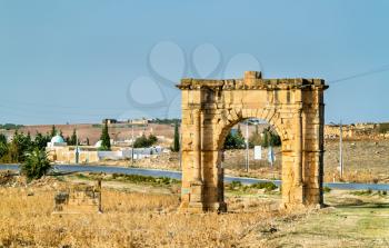 Ancient Roman Triumphal Arch in the Tunisian countryside near Dougga and Al Karib. North Africa