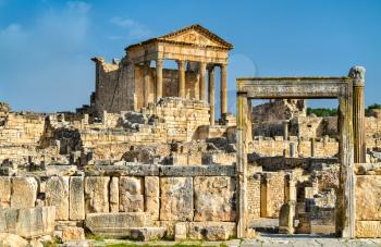 The Roman Capitol at Dougga. A UNESCO heritage site in Tunisia, North Africa