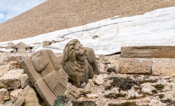 Remains of colossal statues at Nemrut Dagi. UNESCO world heritage in Turkey