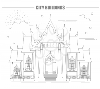 City buildings graphic template. Thailand. Marble Temple. Vector illustration