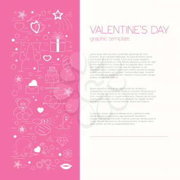 Valentine's day design template. Graphic elements with hearts, arrows, champagne, gifts, flowers, bird, diamonds. Vector illustration