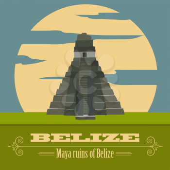 Belize landmarks. Retro styled image. Vector illustration