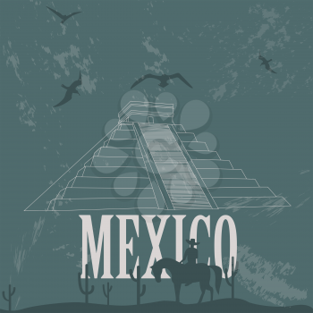 Mexico landmarks. Retro styled image. Vector illustration