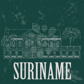 Suriname landmarks. Presidential Palace in Paramaribo. Retro styled image. Vector illustration