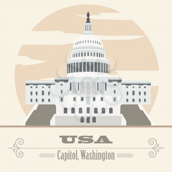 USA landmarks. Retro styled image. Vector illustration