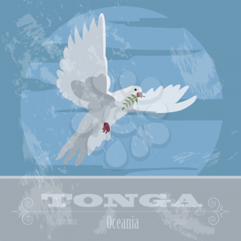 Tonga. Dove. Retro styled image. Vector illustration