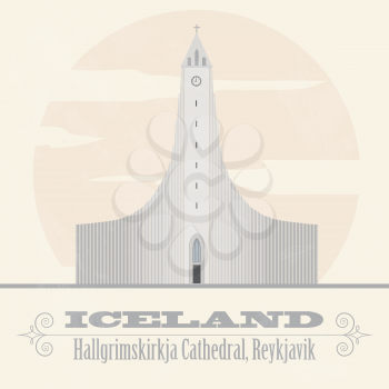 Iceland landmarks. Retro styled image. Vector illustration