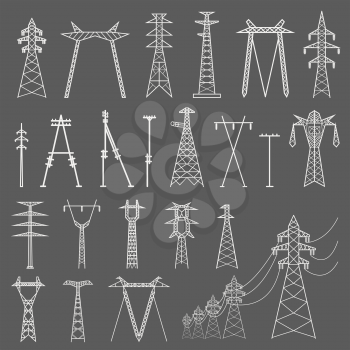 High voltage electric line pylon. Icon set suitable for creating infographics. web site content etc. Vector illustration