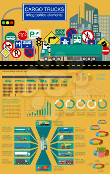 Cargo transportation infographics, trucks, lorry. Elements infographics.  Vector illustration