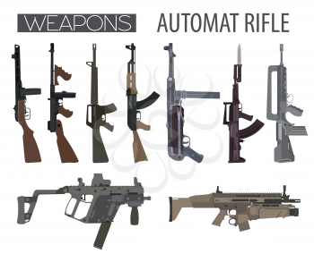 Firearm set. Automatic rifle, machine gun. Flat design. Vector illustration