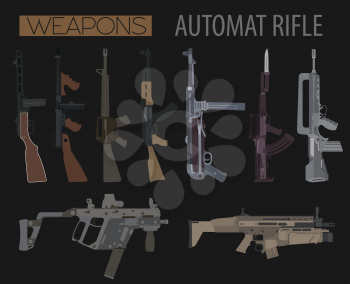 Firearm set. Automatic rifle, machine gun. Flat design. Vector illustration