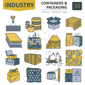 Containers and packaging icon set. Thin line design isolated on white. Create your industrial infographics collection. Vector illustration