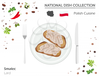 Polish Cuisine. European national dish collection. Lard isolated on white, infographic. Vector illustration