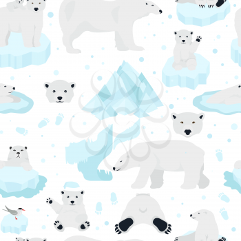 Polar bears set, teddy bear in Arctic seamless pattern. Vector illustration