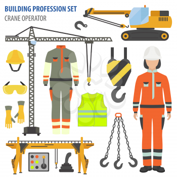 Profession and occupation set. Crane operator tools and  equipment. Uniform flat design icon.Vector illustration 