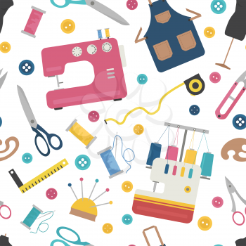 Profession and occupation set. Seamstress and tailor equipment seamless patter, flat design icon. Vector illustration 