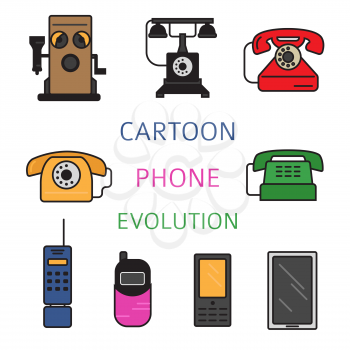 Phone history. Evolution. Flat colour design vector icon set. Illustration