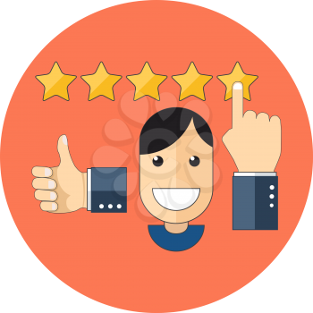 Satisfied customers concept. Flat design. Icon in orange circle on white background