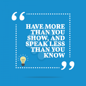 Inspirational motivational quote. Have more than you show, and speak less than you know. Simple trendy design.